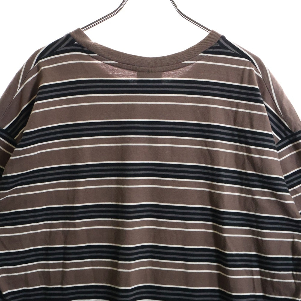 STUSSY(ステューシー) オーストラリア限定 ボーダークルーネック半袖Tシャツカットソー ブラウン