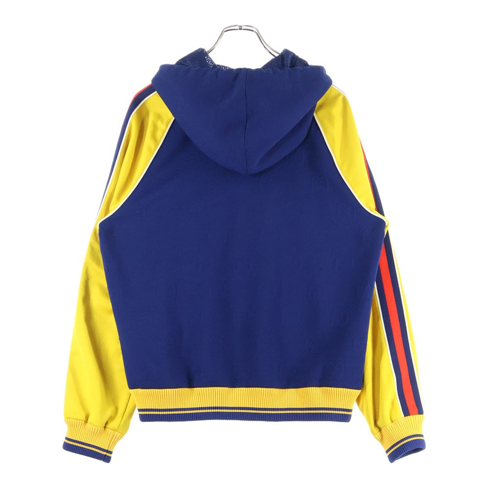 GUCCI(グッチ) GG Jacquard Jersey Hooded Sweatshirt 676100 XJDVW GGジャカード トラックパーカー プルオーバーパーカー フーディ ネイビー/イエロー