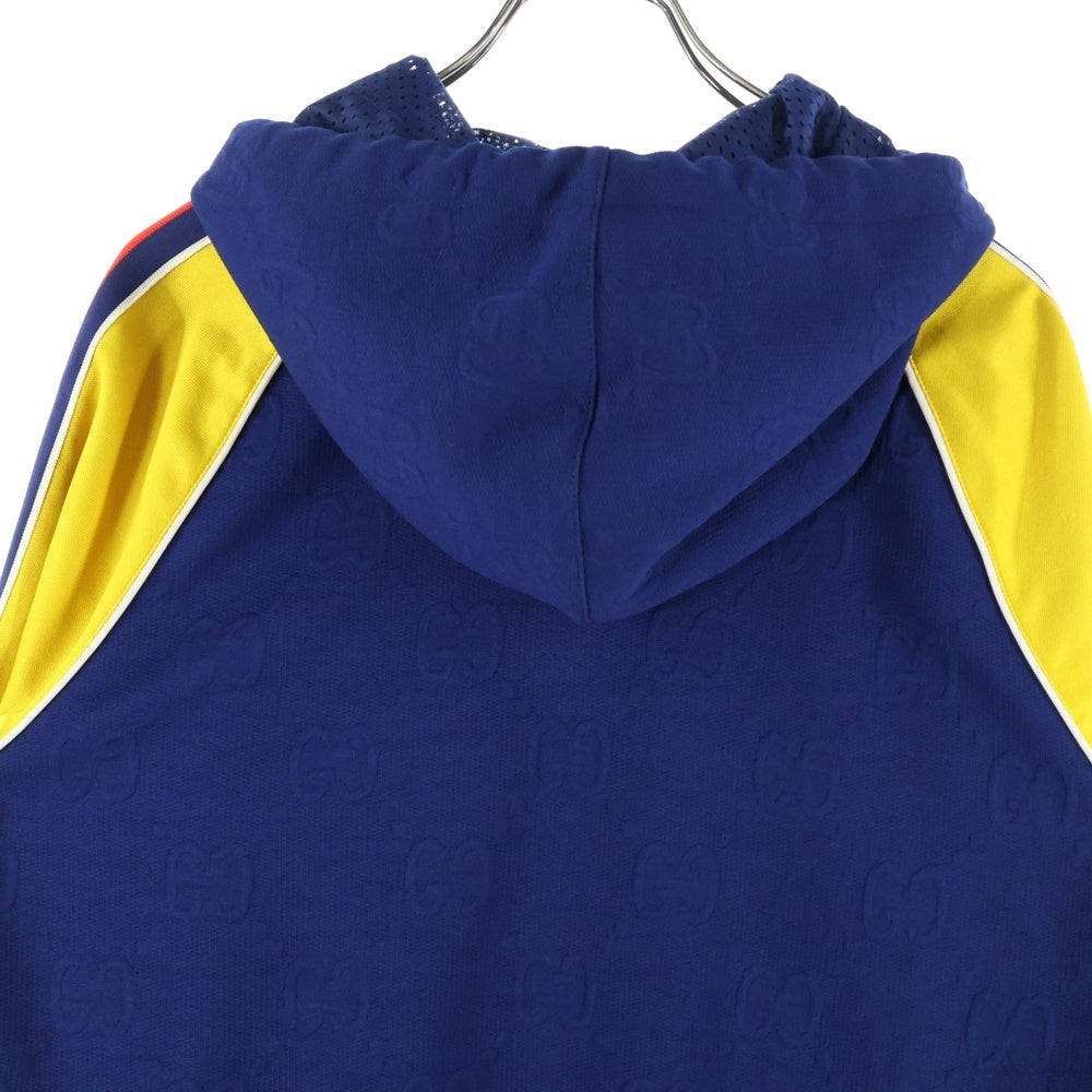 GUCCI(グッチ) GG Jacquard Jersey Hooded Sweatshirt 676100 XJDVW GGジャカード トラックパーカー プルオーバーパーカー フーディ ネイビー/イエロー