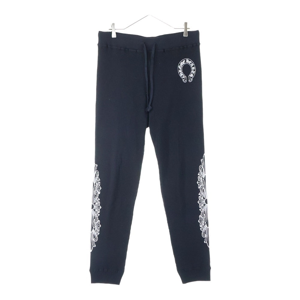 CHROME HEARTS(クロムハーツ) Front Horseshoe Side Flrl Crs Thermal Pantsフロントホースシューロゴ サイドフローラルプリント サーマルロングパンツ ブラック