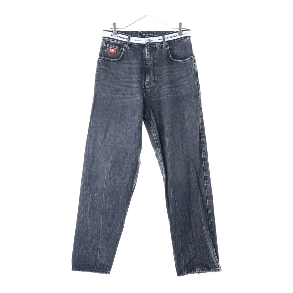 BALENCIAGA(バレンシアガ) 21SS ウエストロゴ ウォッシュドデニムパンツ ジーンズ ブラック 657615 TBP47