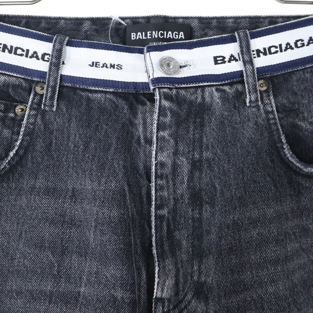 BALENCIAGA(バレンシアガ) 21SS ウエストロゴ ウォッシュドデニムパンツ ジーンズ ブラック 657615 TBP47