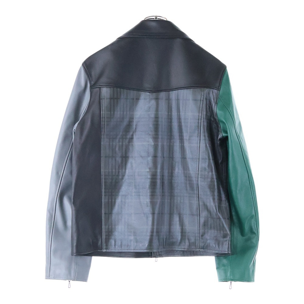 SCHAFFEN(シャッフェン) フロントジップアップ ラムレザー切替ジャケット ブラック