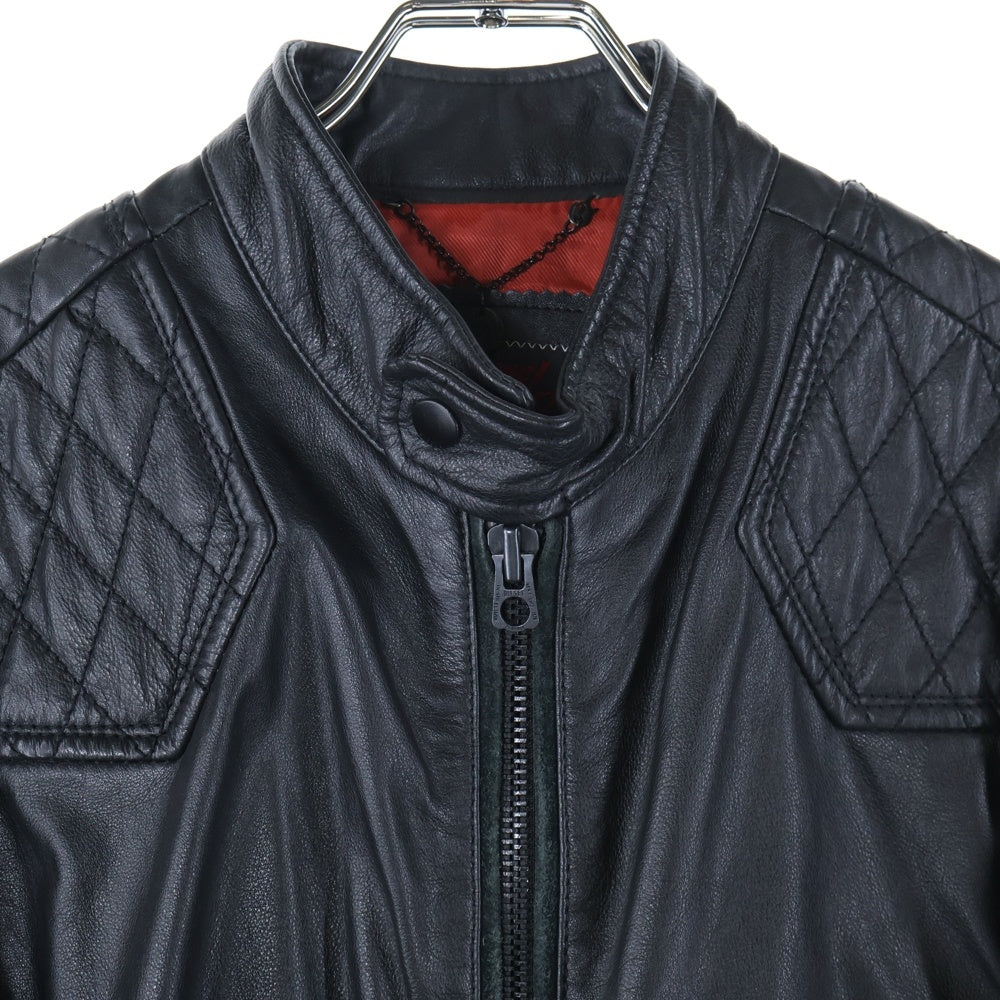 DIESEL INDUSTRY(ディーゼルインダストリー) Cowhide Leather Jacket キルティングショルダーデザイン ジップアップ カウレザージャケット ライダースジャケット ブラック 00E8F202