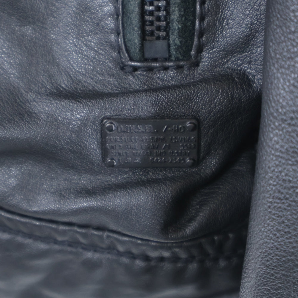 DIESEL INDUSTRY(ディーゼルインダストリー) Cowhide Leather Jacket キルティングショルダーデザイン ジップアップ カウレザージャケット ライダースジャケット ブラック 00E8F202
