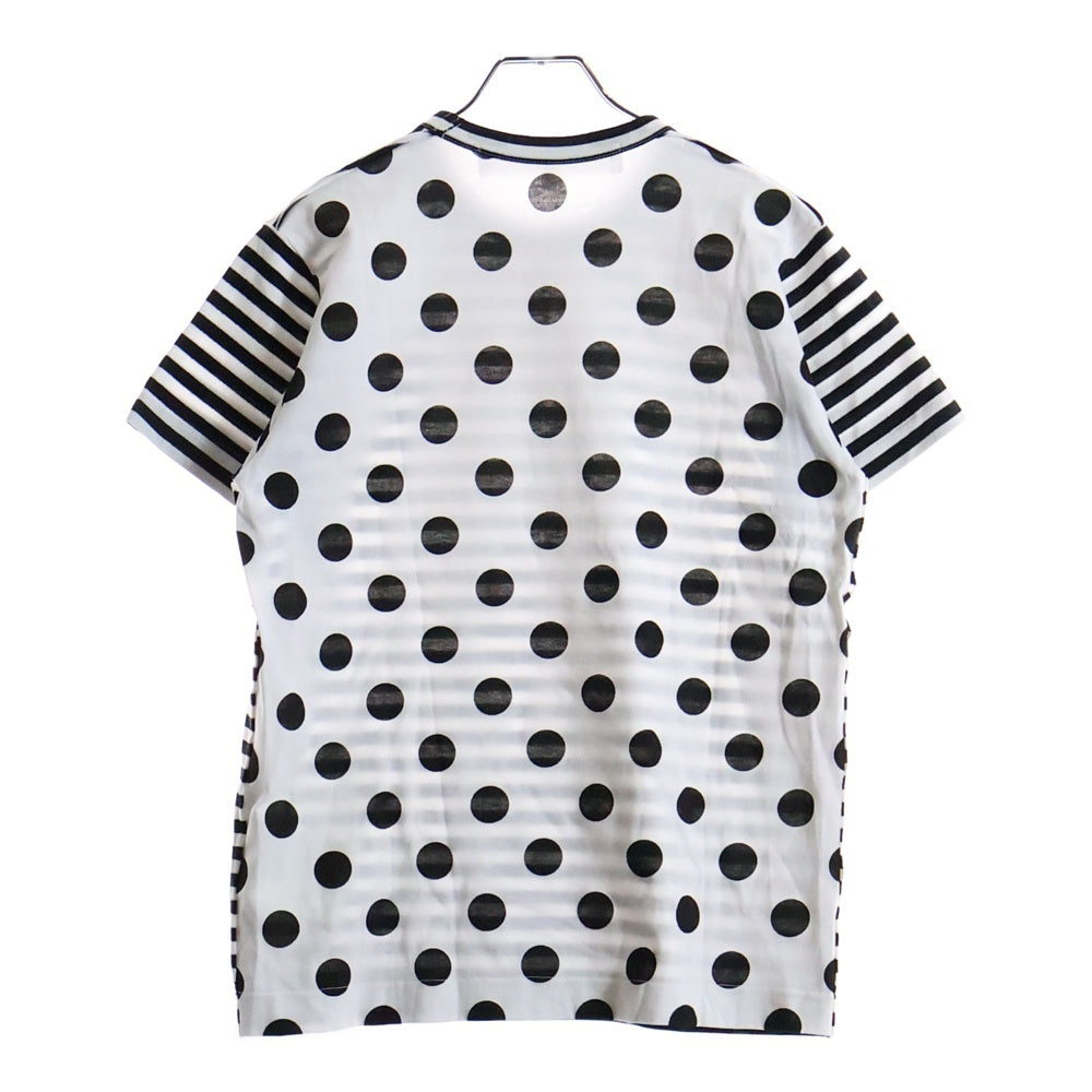 TAO COMME des GARCONS(タオコムデギャルソン) 綿ボーダー天竺 綿天竺水玉プリント クルーネック半袖Tシャツカットソー レディース ブラック/ホワイト TM-T024