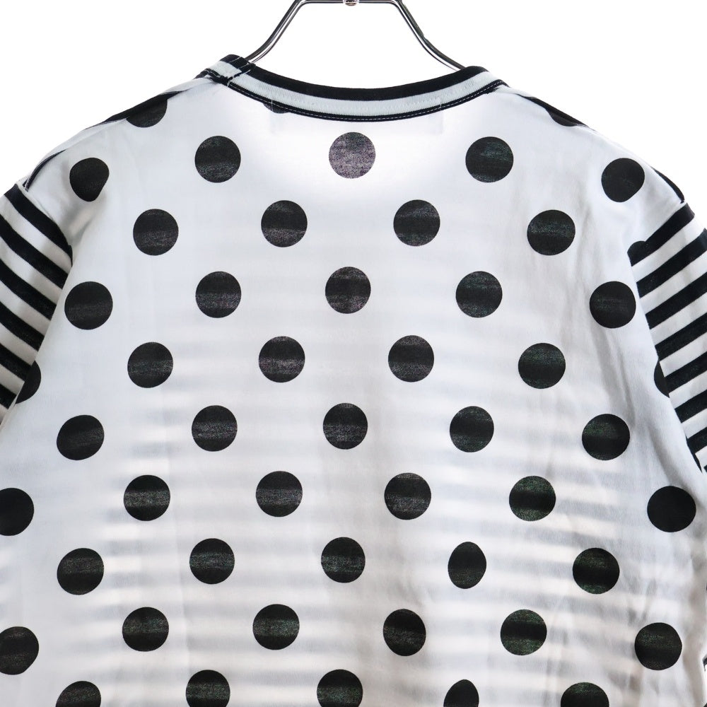 TAO COMME des GARCONS(タオコムデギャルソン) 綿ボーダー天竺 綿天竺水玉プリント クルーネック半袖Tシャツカットソー レディース ブラック/ホワイト TM-T024
