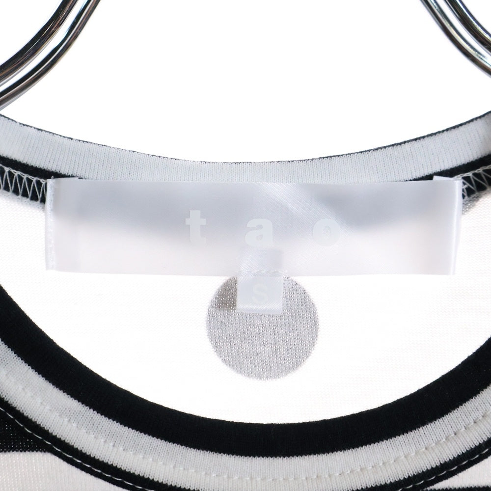 TAO COMME des GARCONS(タオコムデギャルソン) 綿ボーダー天竺 綿天竺水玉プリント クルーネック半袖Tシャツカットソー レディース ブラック/ホワイト TM-T024