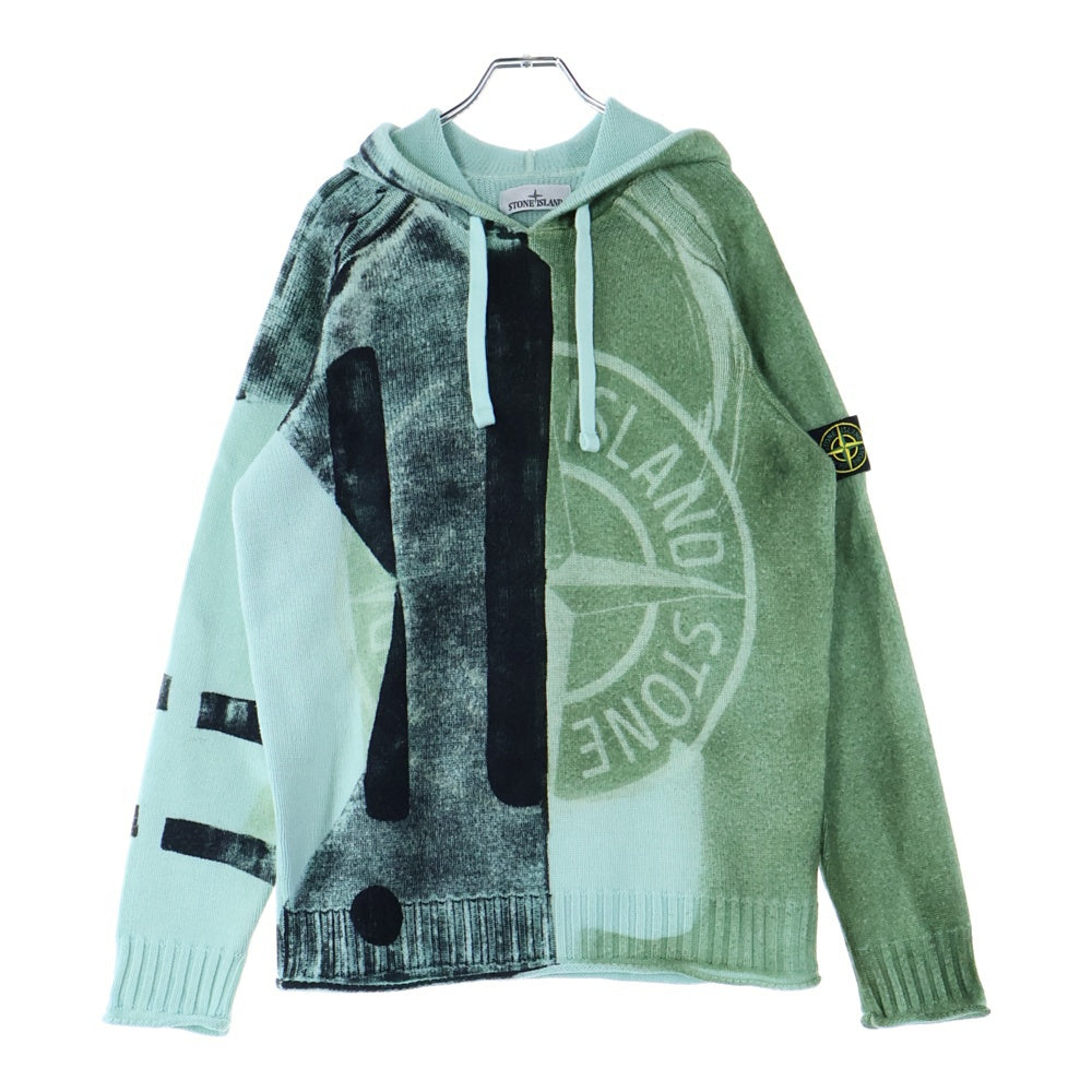 STONE ISLAND(ストーンアイランド) Motion Saturation Logo Knitted Hoodie モーションサチュレーションロゴニットフーディー プルオーバーパーカー グリーン 7715568T1