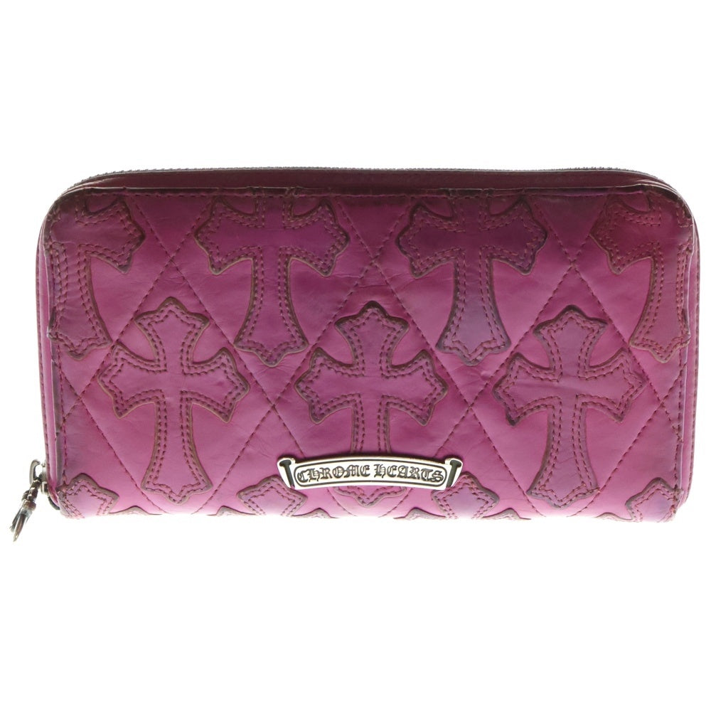 CHROME HEARTS(クロムハーツ) REC F ZIP2 セメタリーキルテッド CHクロス 長財布 ピンク