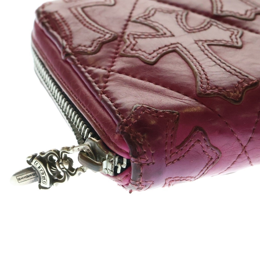 CHROME HEARTS(クロムハーツ) REC F ZIP2 セメタリーキルテッド CHクロス 長財布 ピンク