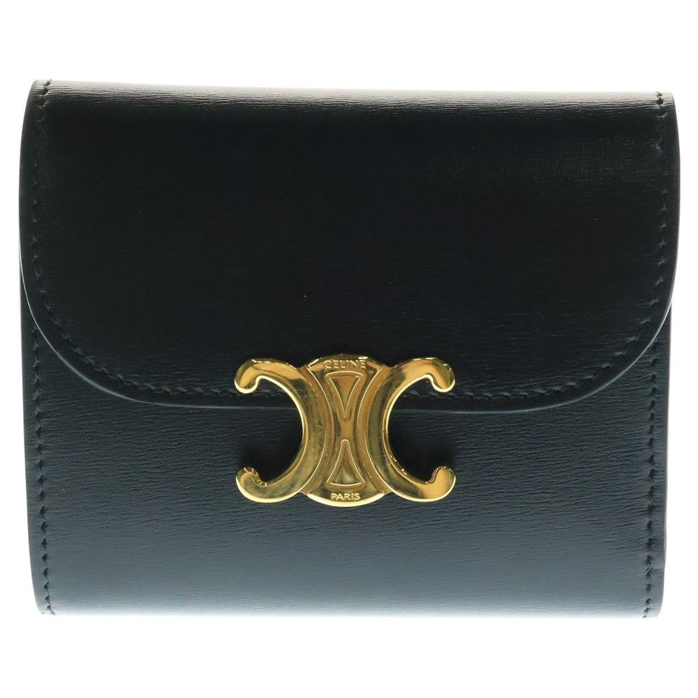 CELINE(セリーヌ) スモール フラップウォレット トリオンフ シャイニーカーフスキン 三つ折り財布 ブラック/ゴールド 10D783DPV.38NO