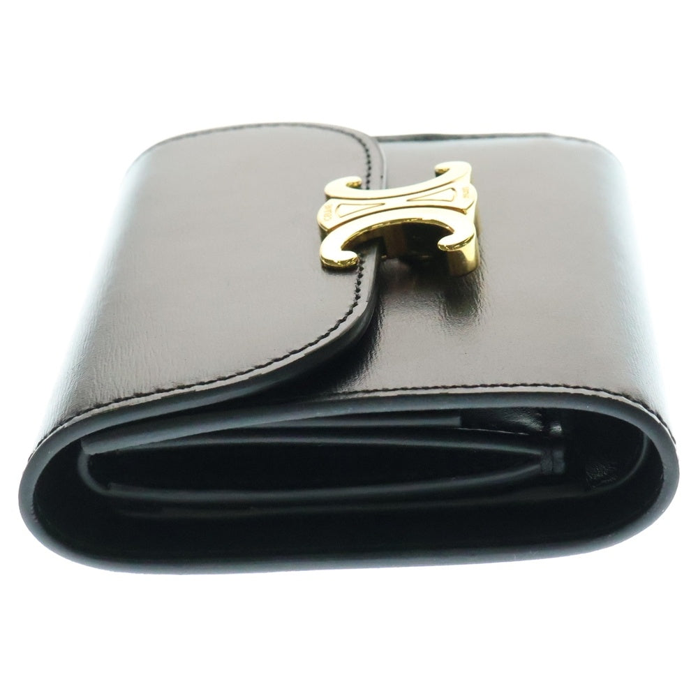 CELINE(セリーヌ) スモール フラップウォレット トリオンフ シャイニーカーフスキン 三つ折り財布 ブラック/ゴールド 10D783DPV.38NO