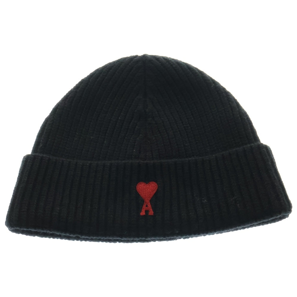 AMI Alexandre Mattiussi(アミアレクサンドルマテュッシ) 24AW ハート刺繍ビーニーニット帽子 ブラック BFUHA106018