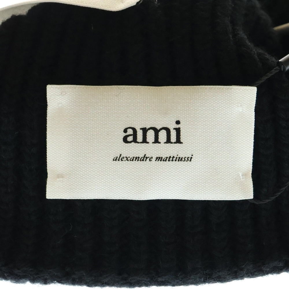 AMI Alexandre Mattiussi(アミアレクサンドルマテュッシ) 24AW ハート刺繍ビーニーニット帽子 ブラック BFUHA106018