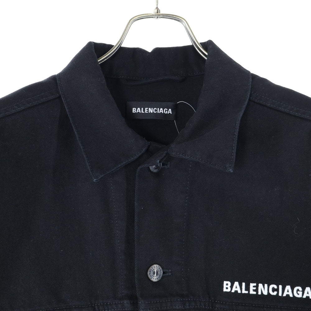 BALENCIAGA(バレンシアガ) 19AW CREW Denim Jacket 628701 TEW35 ロゴ刺繍 デニムジャケット ブラック