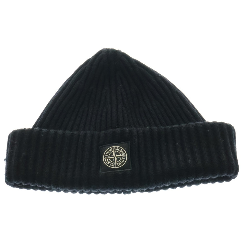 STONE ISLAND(ストーンアイランド) COMPASS フロントロゴ刺繍ニット帽 ビーニー ブラック 7915N22C3