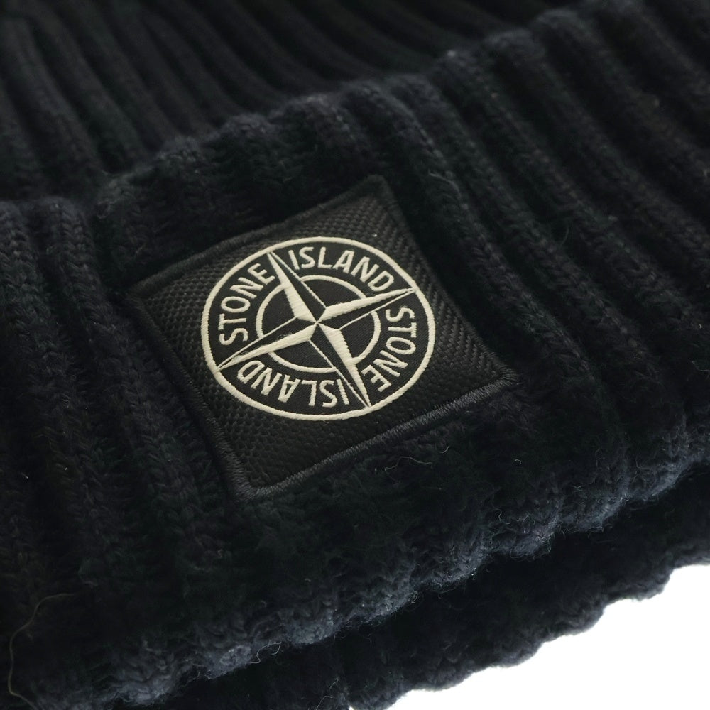 STONE ISLAND(ストーンアイランド) COMPASS フロントロゴ刺繍ニット帽 ビーニー ブラック 7915N22C3