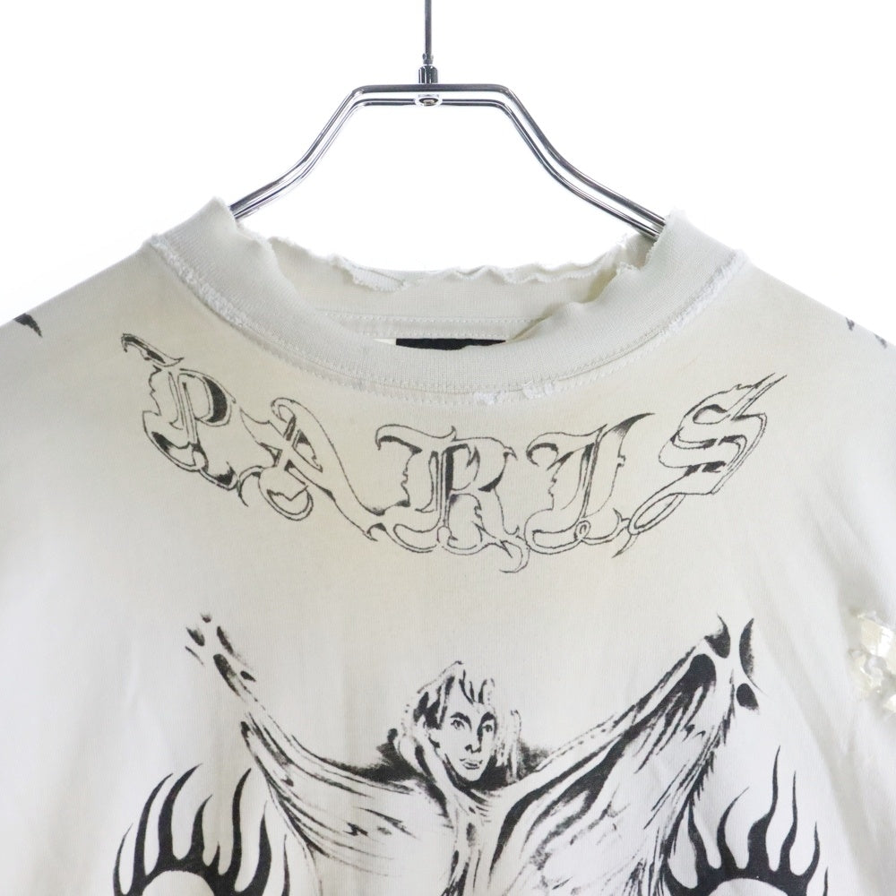 BALENCIAGA(バレンシアガ) 24SS Tattoo Distressed 790365 TQVR1 ダメージ加工 総柄プリント クルーネック長袖Tシャツカットソー ロングスリーブ ロンT ホワイト