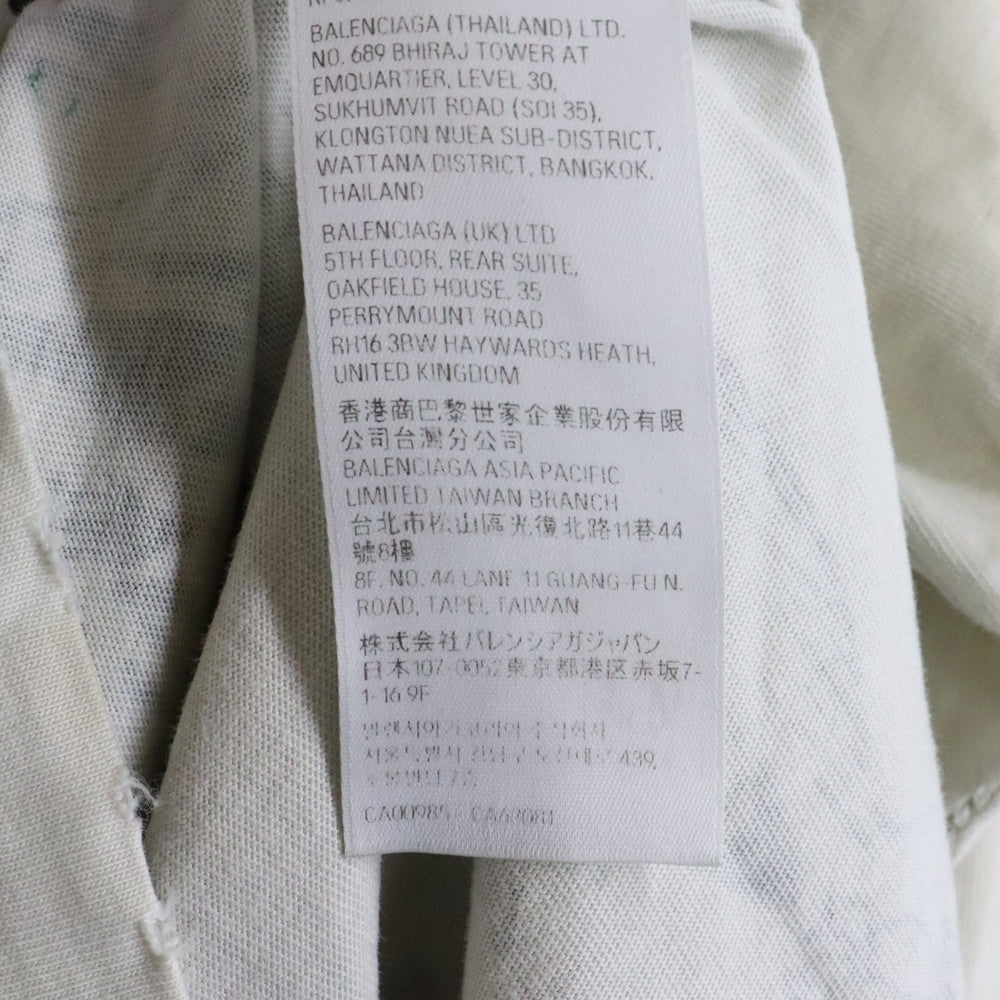 BALENCIAGA(バレンシアガ) 24SS Tattoo Distressed 790365 TQVR1 ダメージ加工 総柄プリント クルーネック長袖Tシャツカットソー ロングスリーブ ロンT ホワイト