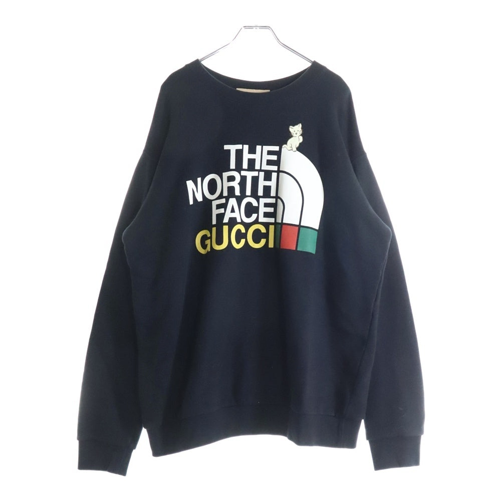 GUCCI(グッチ) ×THE NORTH FACE 617964 XJDTE ×ザノースフェイス ロゴプリント クルーネックスウェットトレーナー ブラック