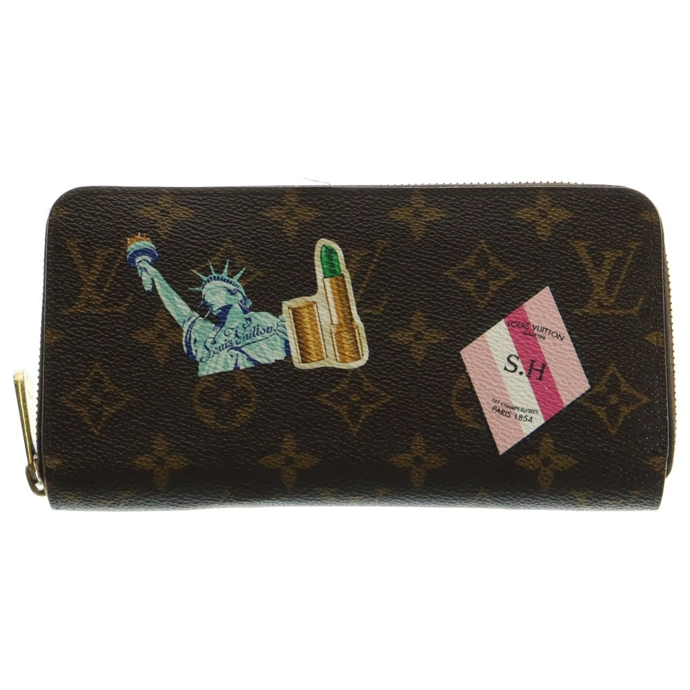 LOUIS VUITTON(ルイヴィトン) モノグラム クルーズマイLVワールドツアー 長財布 ジッピーウォレット ラウンドジップ ロングウォレット レザー ブラウン イニシャル入り