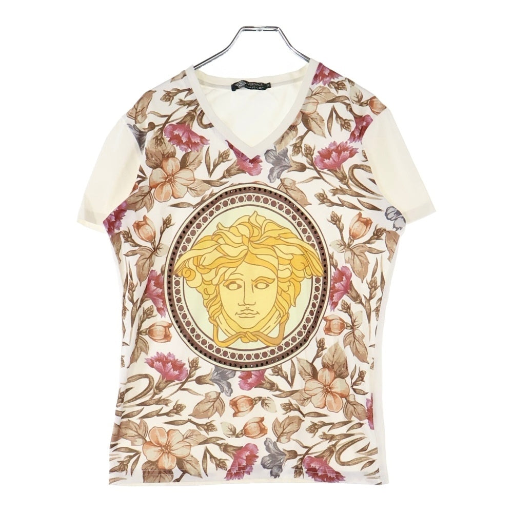 VERSACE(ヴェルサーチ) クラシックV2 花柄 Vネック半袖Tシャツカットソー ホワイト