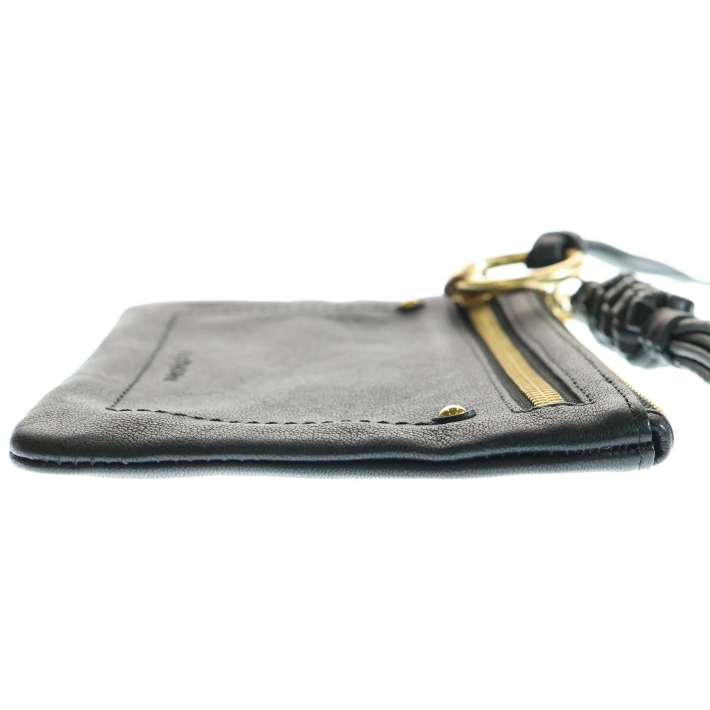 SEE BY CHLOE(シーバイクロエ) ロゴ レザー フラットポーチ 小物入れ ブラック/ゴールド