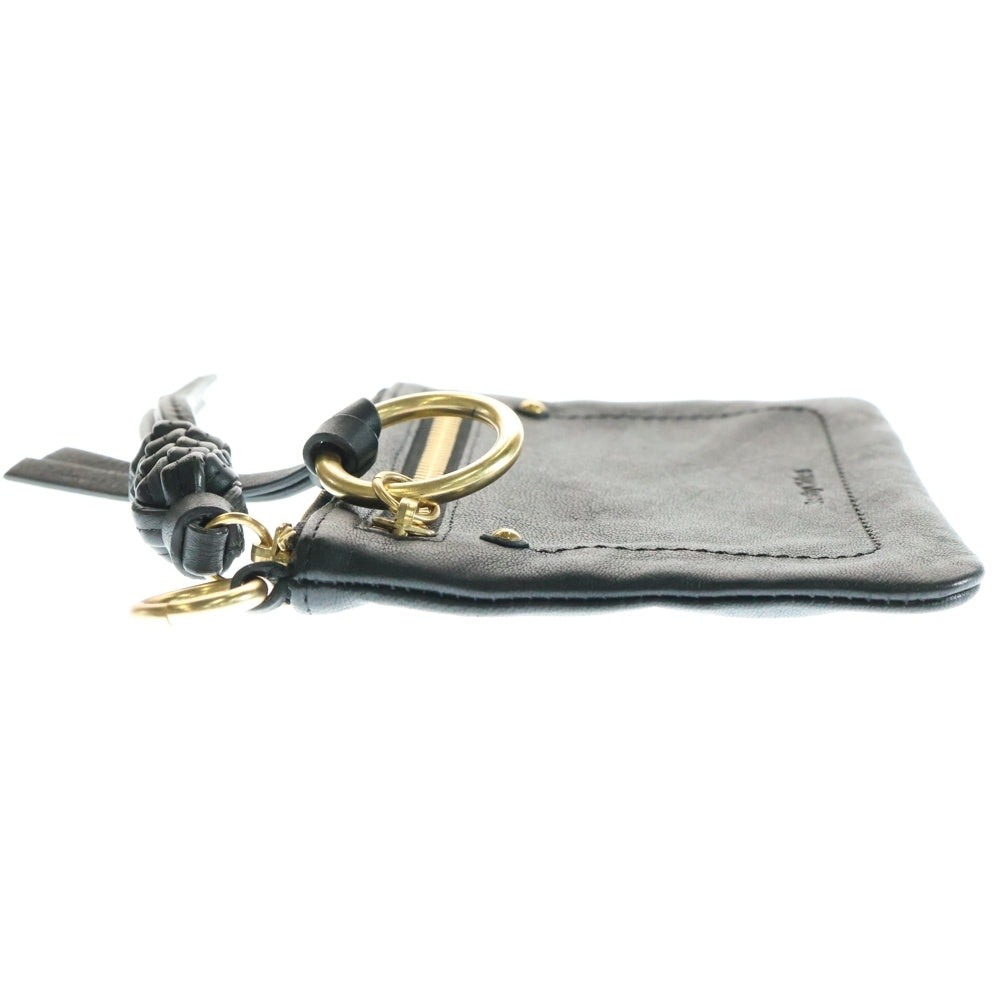 SEE BY CHLOE(シーバイクロエ) ロゴ レザー フラットポーチ 小物入れ ブラック/ゴールド