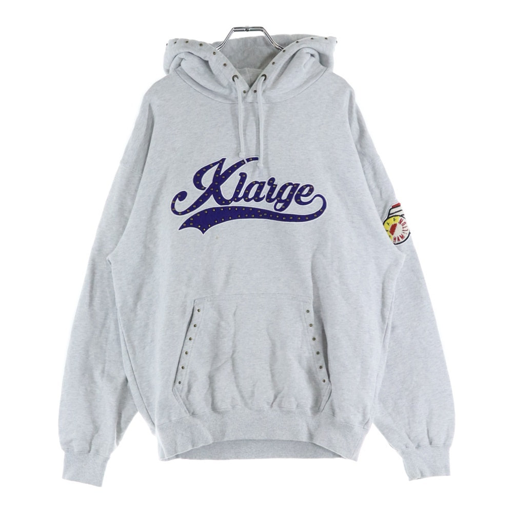 X-LARGE(エクストララージ) FRONT LOGO HOODIE フロントロゴ刺繍プルオーバースウェットパーカー フーディー グレー 101244012019