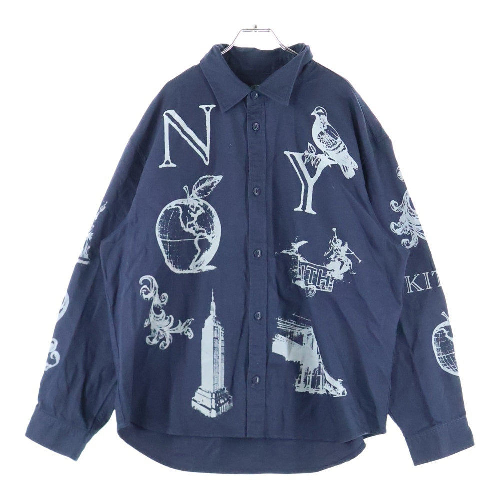 KITH(キス) NY Symbols Graphic Apollo Shirt 25‐050‐060‐0022-3‐0 NYシンボル グラフィック アポロ 長袖シャツ ネイビー