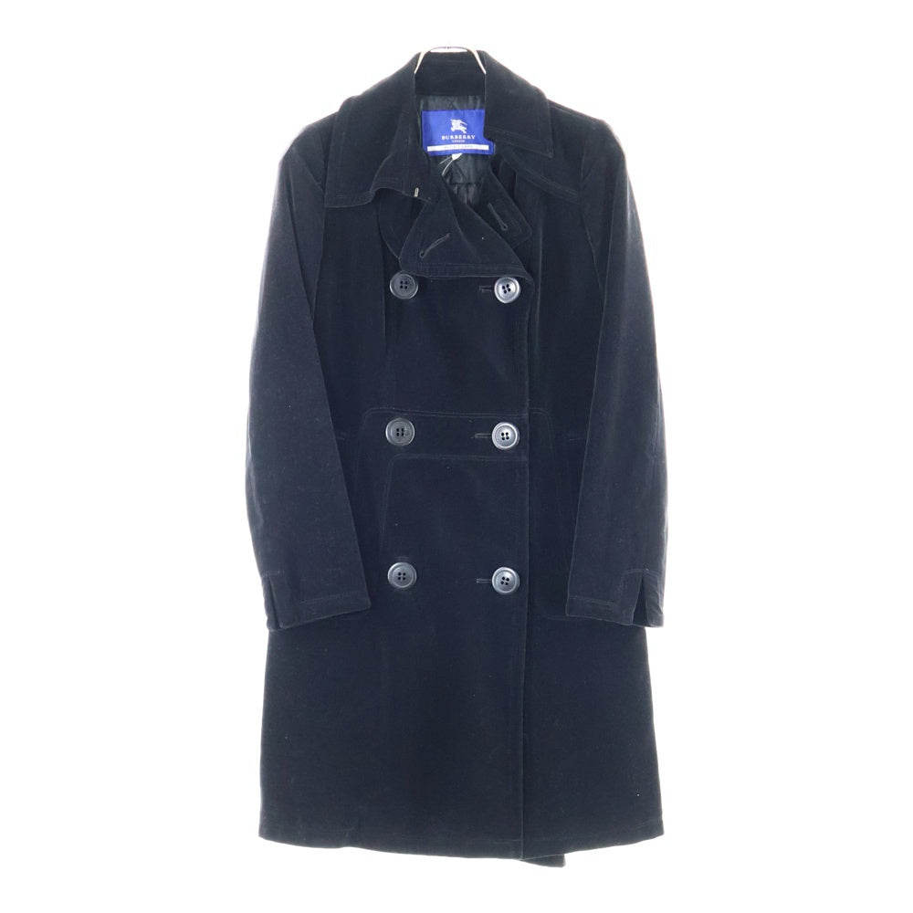 BURBERRY BLUE LABEL(バーバリーブルーレーベル) ベルベットピーコート 裏地キルティング ロングコート ブラック FNF43-770-09