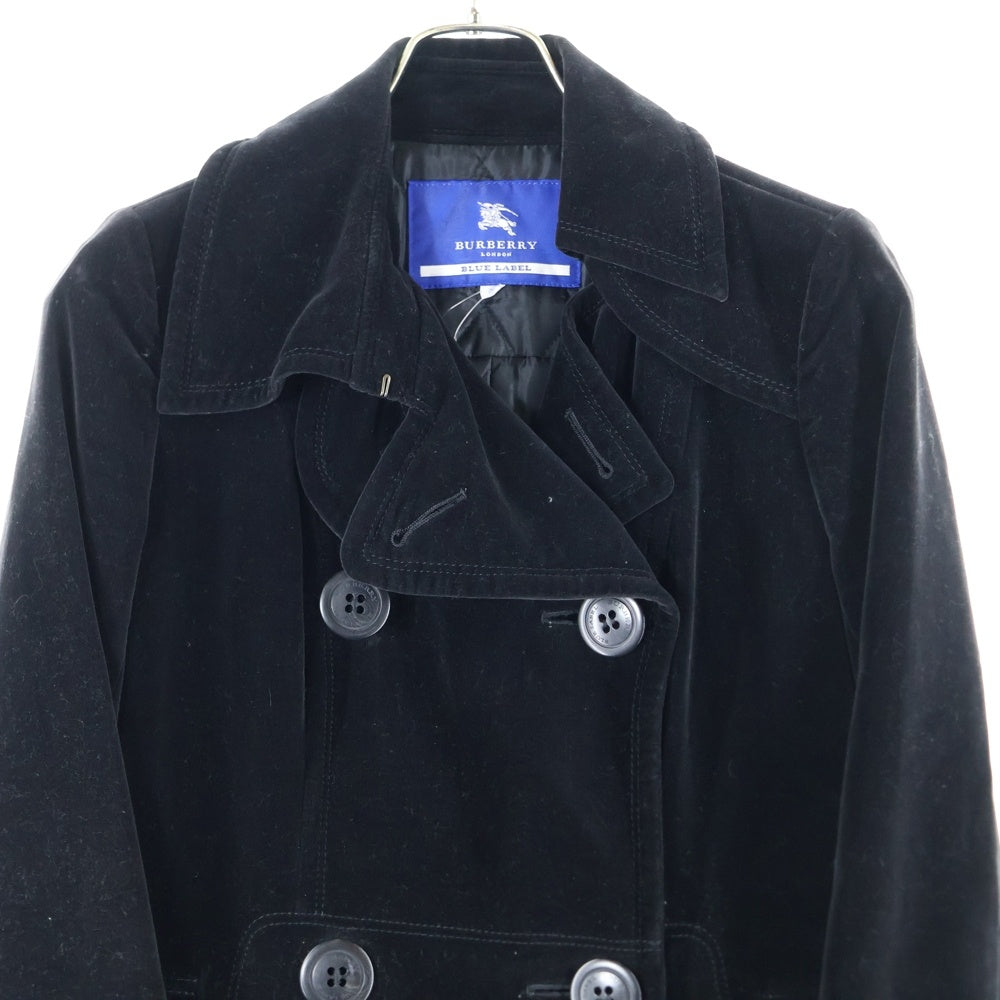 BURBERRY BLUE LABEL(バーバリーブルーレーベル) ベルベットピーコート 裏地キルティング ロングコート ブラック FNF43-770-09