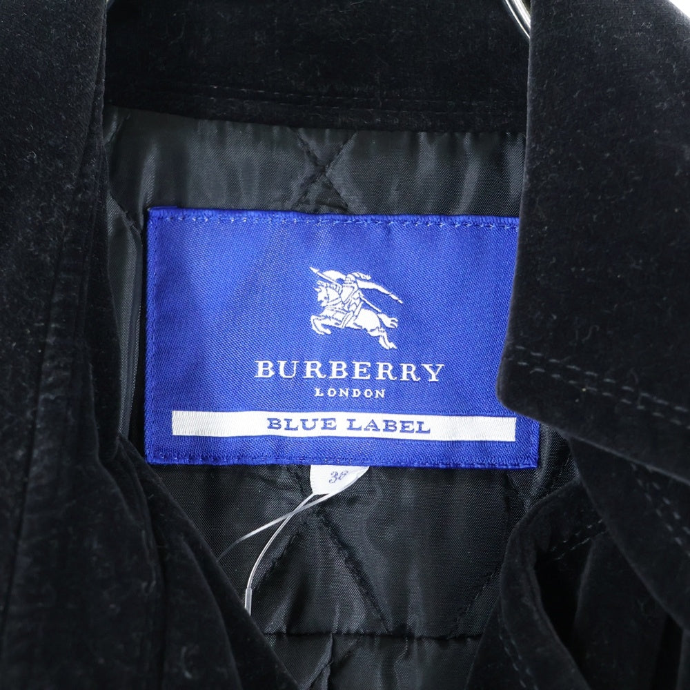 BURBERRY BLUE LABEL(バーバリーブルーレーベル) ベルベットピーコート 裏地キルティング ロングコート ブラック FNF43-770-09