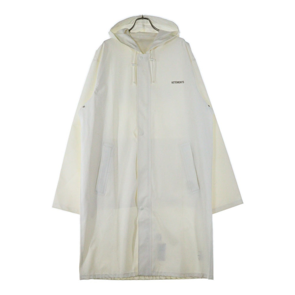 VETEMENTS(ヴェトモン) 17AW Logo Printed Long Rain Coat WAH18JA24 ロゴプリントロングレインコート フーデッドジップアップブルゾン ホワイト