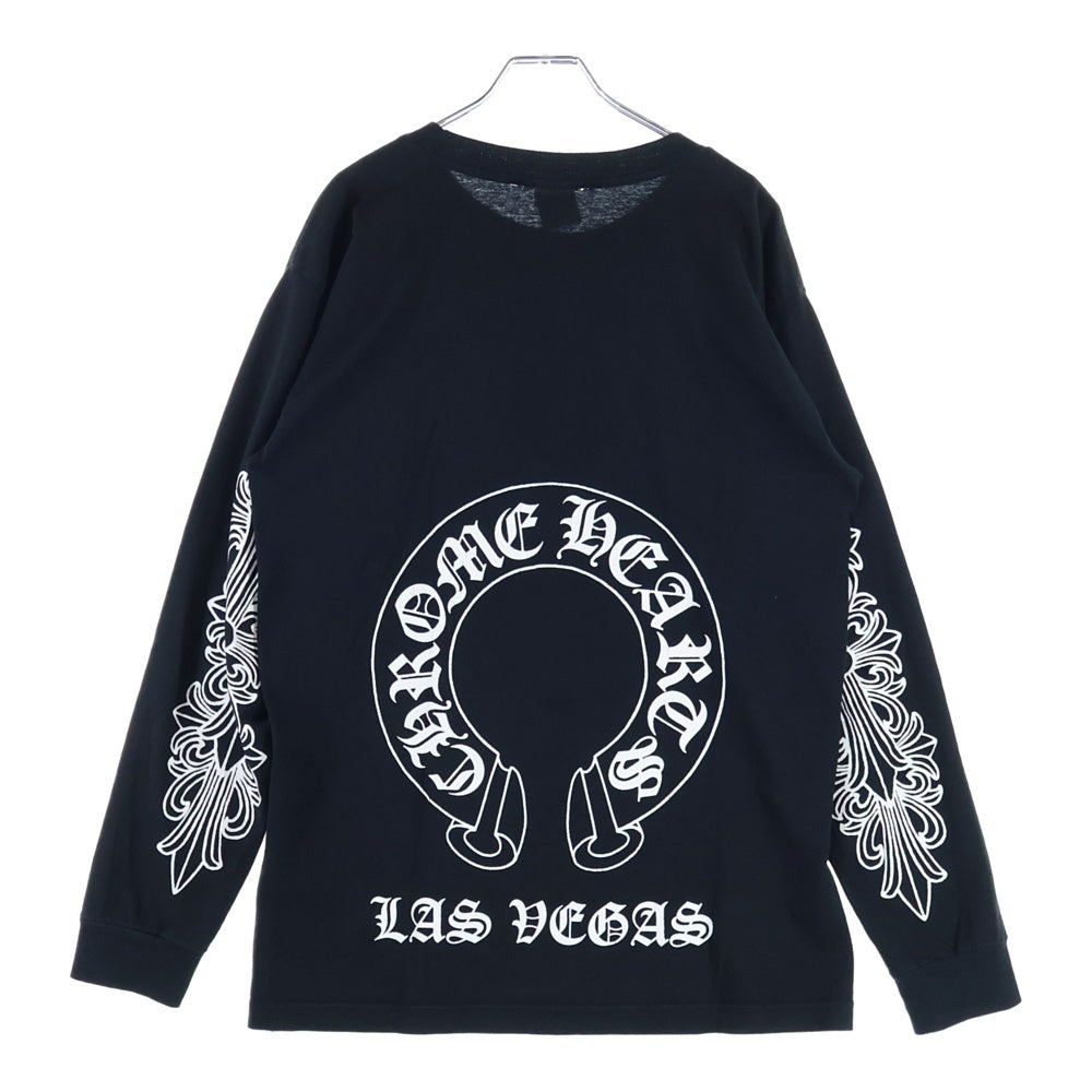 CHROME HEARTS(クロムハーツ) OLD LAS VEGAS FLRL CRS L/S POCKET TEE オールド ラスベガス限定 袖フローラル ホースシュープリント長袖Tシャツ ブラック