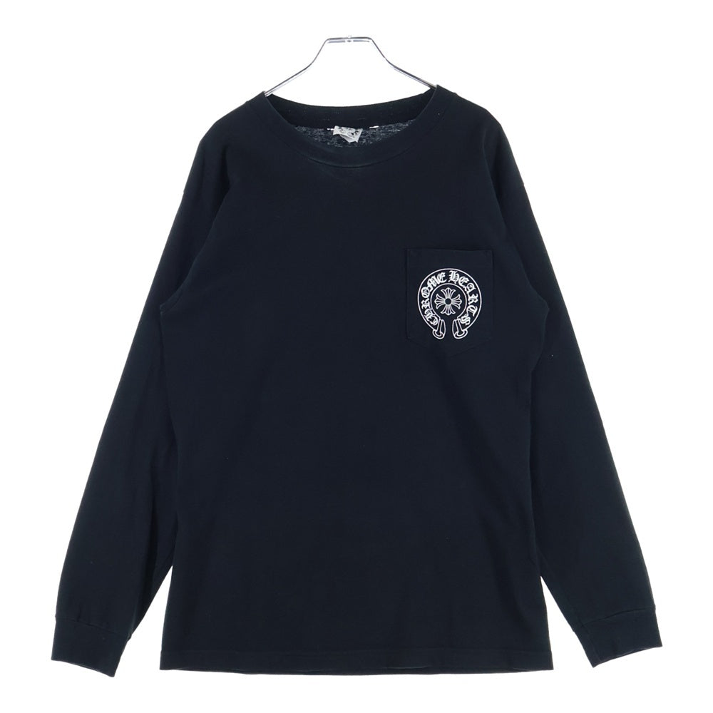 CHROME HEARTS(クロムハーツ) OLD LAS VEGAS FLRL CRS L/S POCKET TEE オールド ラスベガス限定 袖フローラル ホースシュープリント長袖Tシャツ ブラック