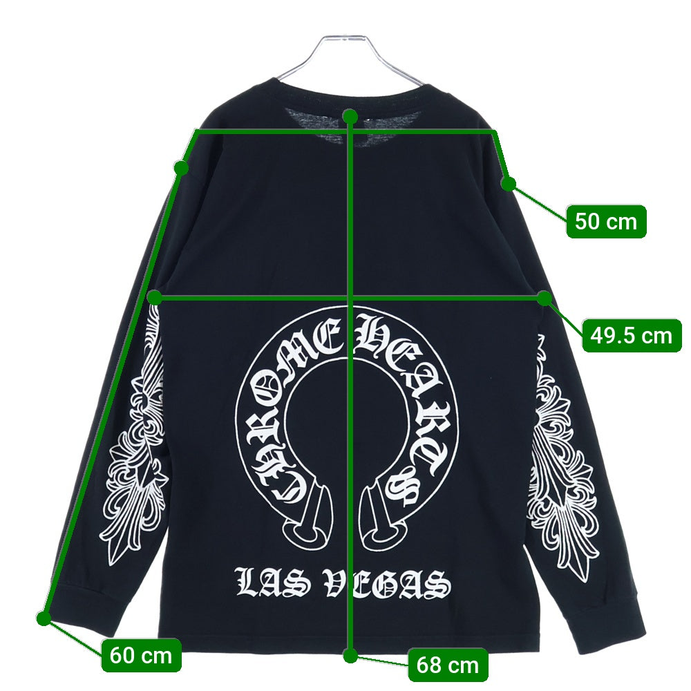 CHROME HEARTS(クロムハーツ) OLD LAS VEGAS FLRL CRS L/S POCKET TEE オールド ラスベガス限定 袖フローラル ホースシュープリント長袖Tシャツ ブラック