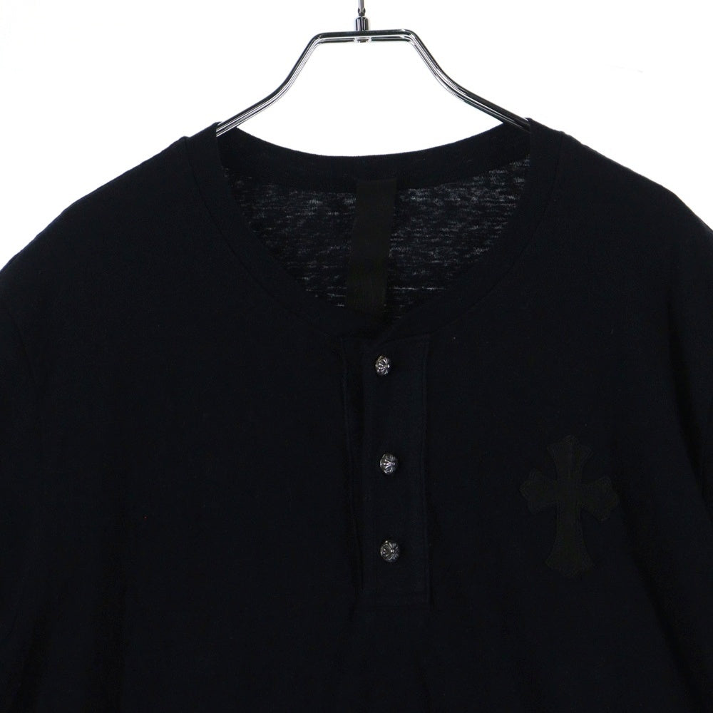 CHROME HEARTS(クロムハーツ) Y NOT ワイノット ヘンリーネック半袖Tシャツ 半袖カットソー クロスパッチ クロスボールボタン ブラック