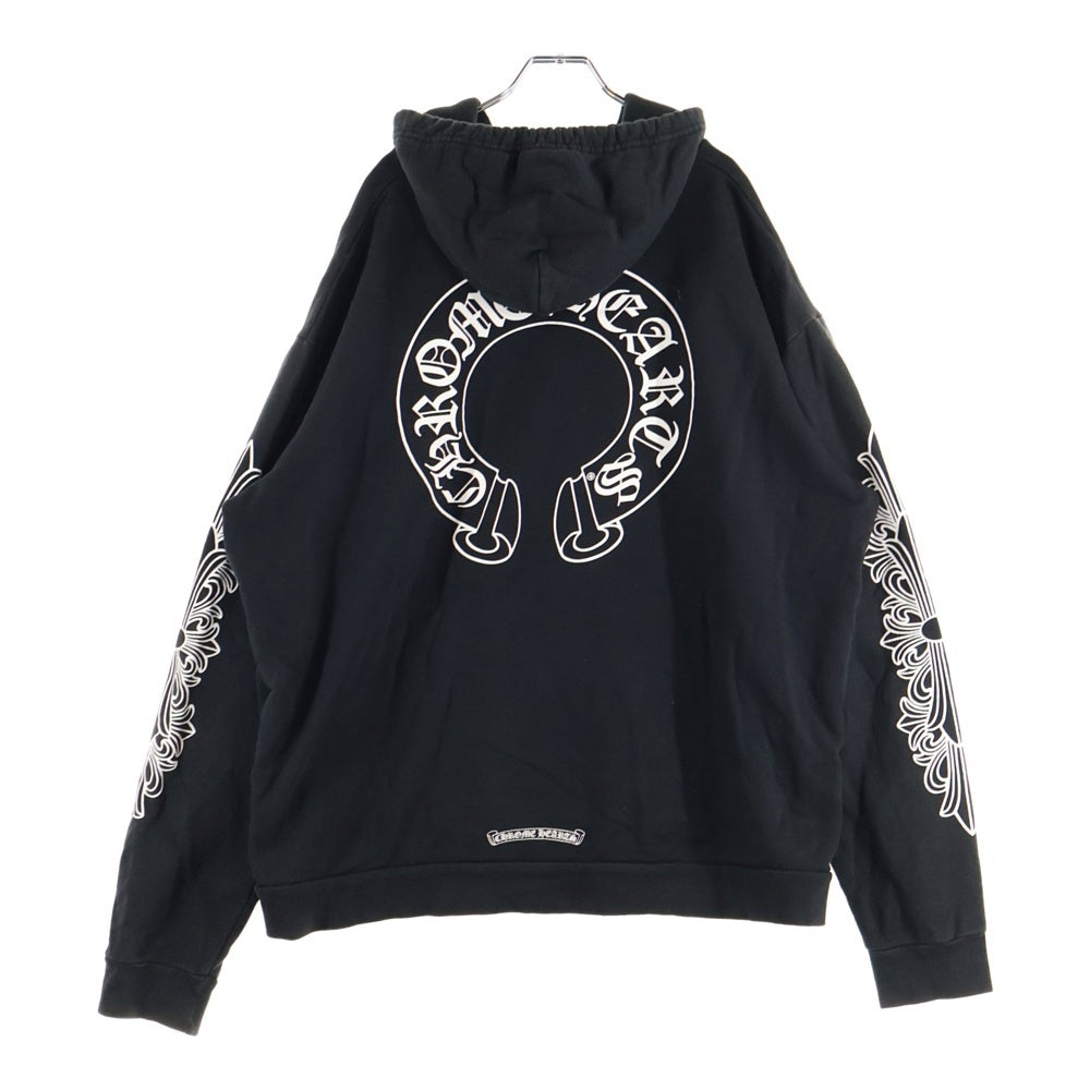 CHROME HEARTS(クロムハーツ) HORSESHOE PULLOVER HOODIE ホースシュープリント アームフローラル プルオーバースウェットパーカー フーディ ブラック