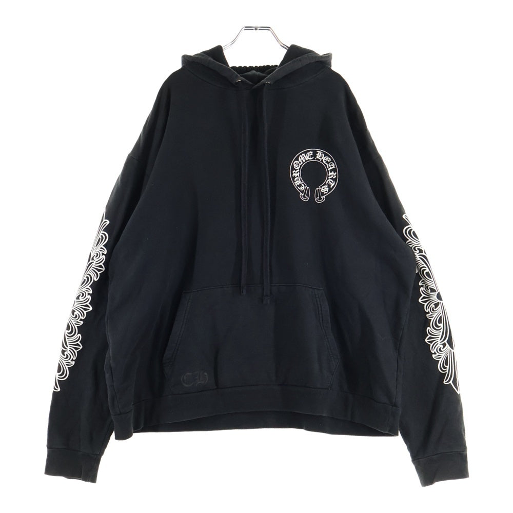CHROME HEARTS(クロムハーツ) HORSESHOE PULLOVER HOODIE ホースシュープリント アームフローラル プルオーバースウェットパーカー フーディ ブラック