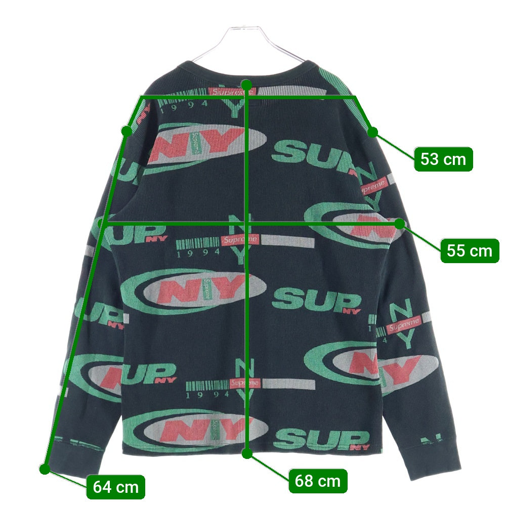 SUPREME(シュプリーム) 18AW NY Waffle Thermal ニューヨーク ワッフルサーマル クルーネック長袖Tシャツカットソー ロングスリーブ ロンT ブラック/グリーン/レッド