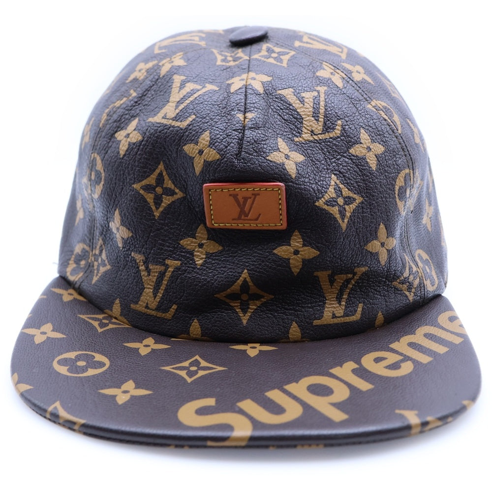 LOUIS VUITTON(ルイヴィトン) 17AW ×Supreme LV 5-Panel Hat MP1879 ×シュプリーム LV5パネルキャップ モノグラムレザー帽子 ブラウン