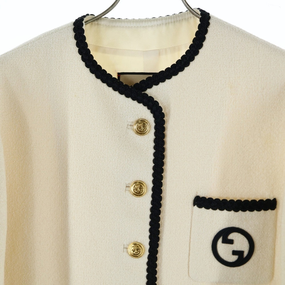 GUCCI(グッチ) エンブロイダリー付きレトロツイードジャケット アイボリー 749578 ZANIZ