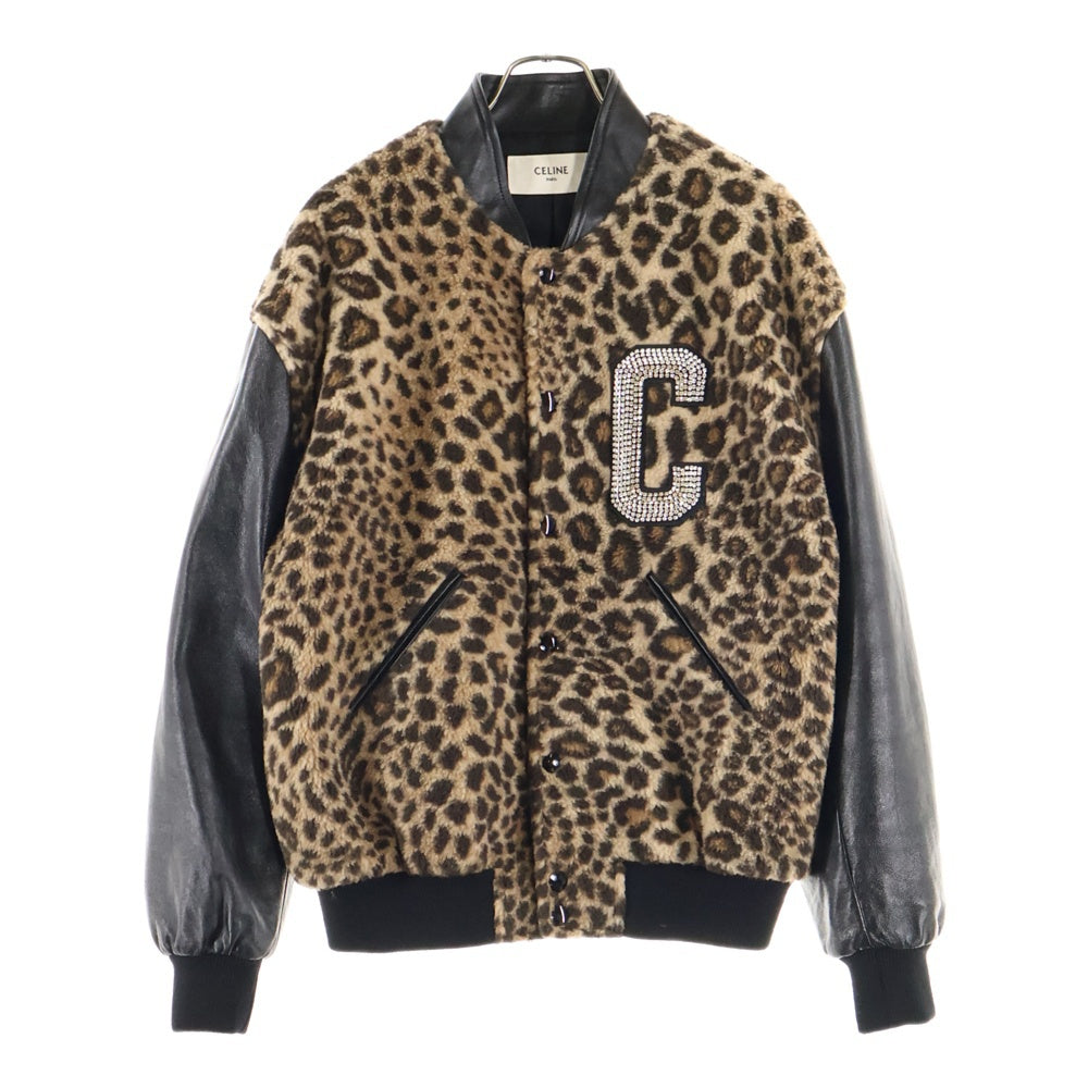 CELINE(セリーヌ) Teddy Jacket In Leopard Print Fleece With Embroidered Patch エンブロイダリーパッチレオパードプリントフリース テディジャケット ブラウン 2V22L823R