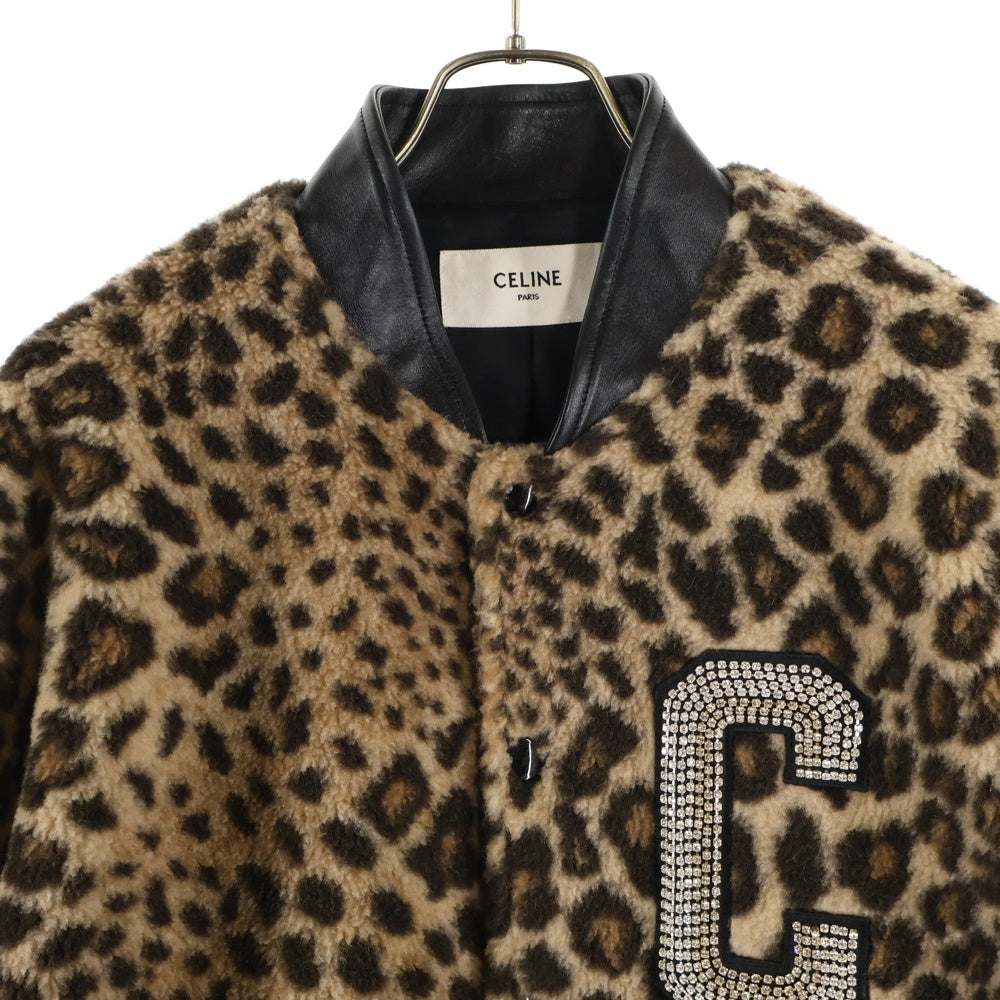 CELINE(セリーヌ) Teddy Jacket In Leopard Print Fleece With Embroidered Patch エンブロイダリーパッチレオパードプリントフリース テディジャケット ブラウン 2V22L823R