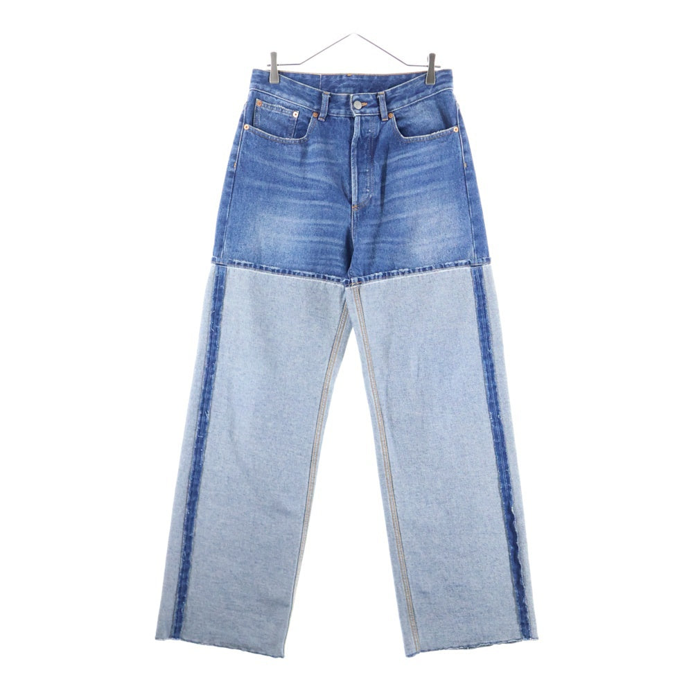 MM6 Maison Margiela(エムエムシックスメゾンマルジェラ) 23SS スプライスド 再構築ボタンフライワイドロングデニムパンツ ジーンズ インディゴ レディース S52LA0185