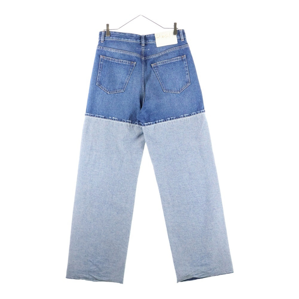 MM6 Maison Margiela(エムエムシックスメゾンマルジェラ) 23SS スプライスド 再構築ボタンフライワイドロングデニムパンツ ジーンズ インディゴ レディース S52LA0185