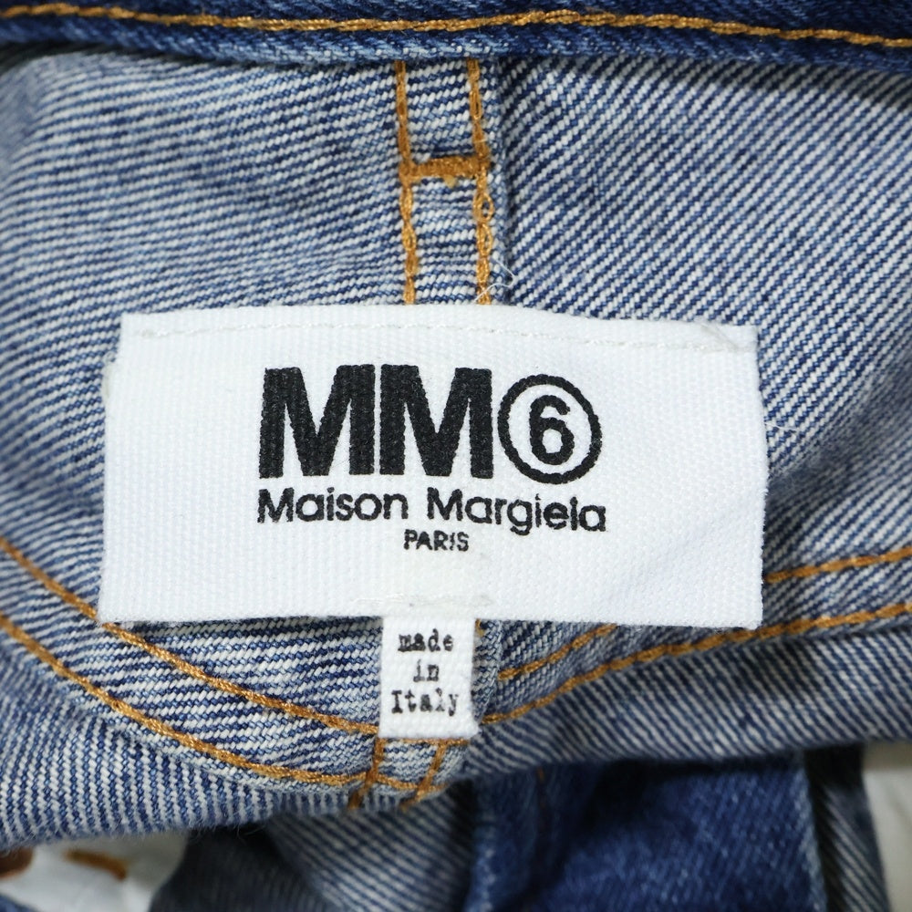 MM6 Maison Margiela(エムエムシックスメゾンマルジェラ) 23SS スプライスド 再構築ボタンフライワイドロングデニムパンツ ジーンズ インディゴ レディース S52LA0185
