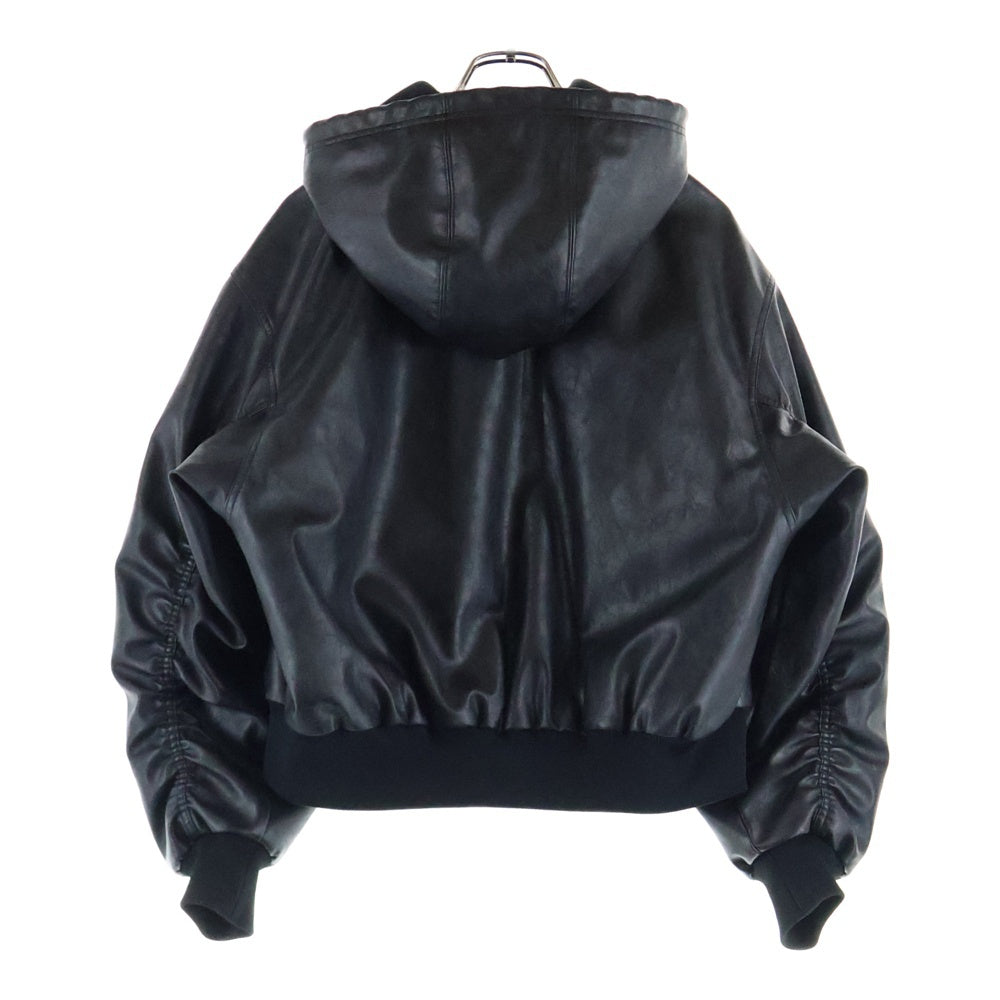 adidas Originals(アディダスオリジナルス) Vintage Fake Leather Jacket ヴィンテージ フーデッド フェイクレザージャケット ブラック JX9225